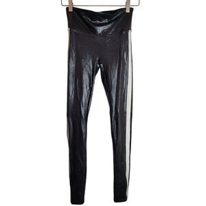 Spanx Faux‎ Leather Leggings Women's Small Black Sporty Casual Side Stripe